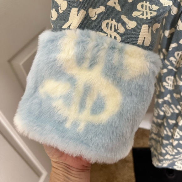 NAMILIA Dick Dollar Money Monogram Denim Coat Jacket NWT L - Picture 9 of 13